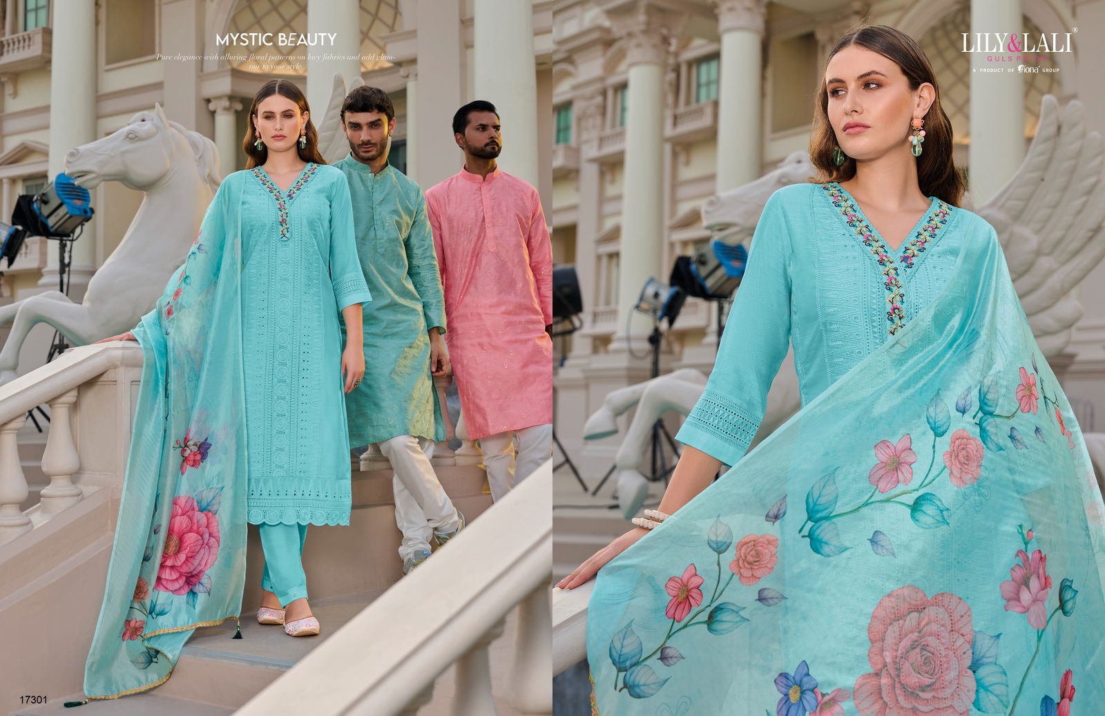 Rozan By Lily And Lali Schiffli Work Designer Kurti With Bottom Dupatta Wholesalers In Delhi
